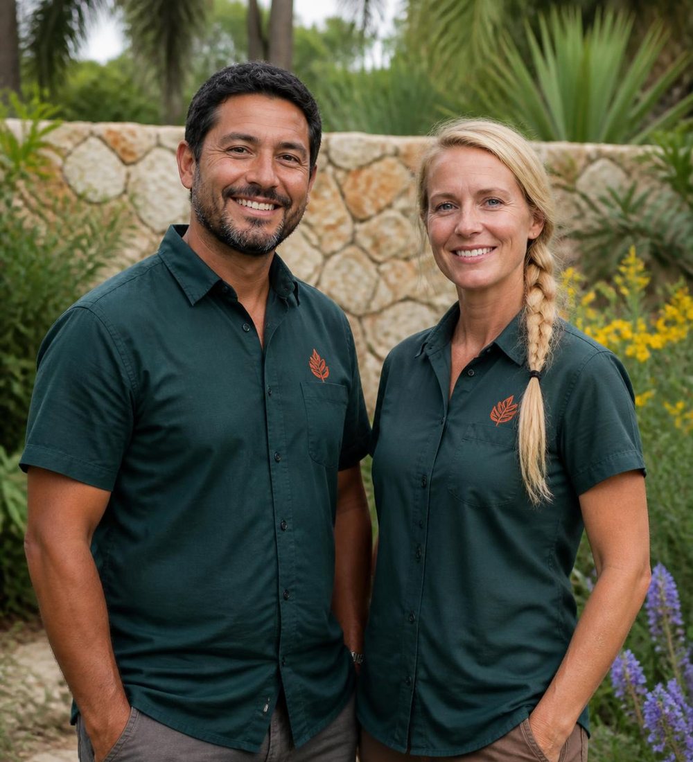 Teo Alvarado and Bea Lindqvist in a finished garden